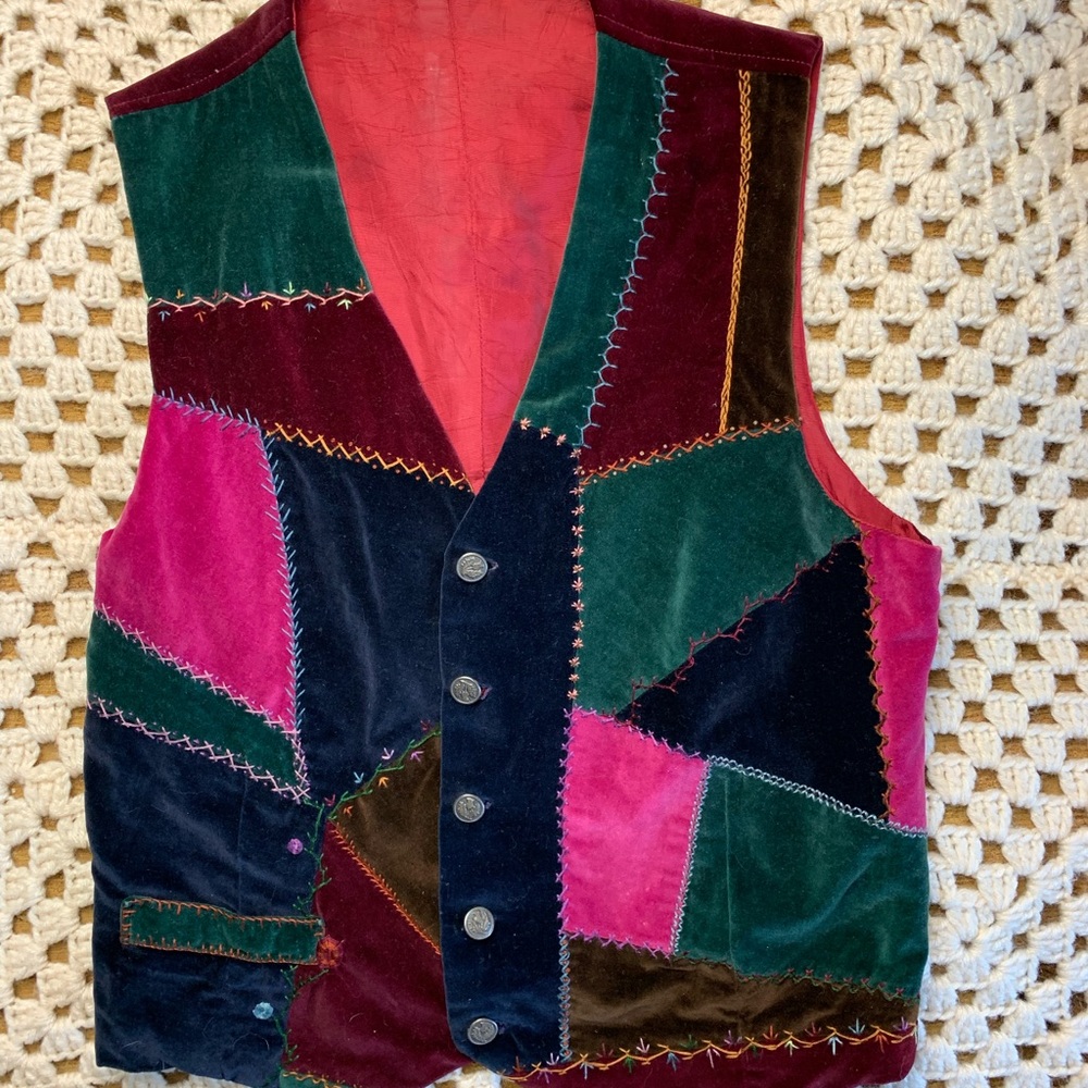 Vintage Velvet Patchwork Vest Button Front - image 1